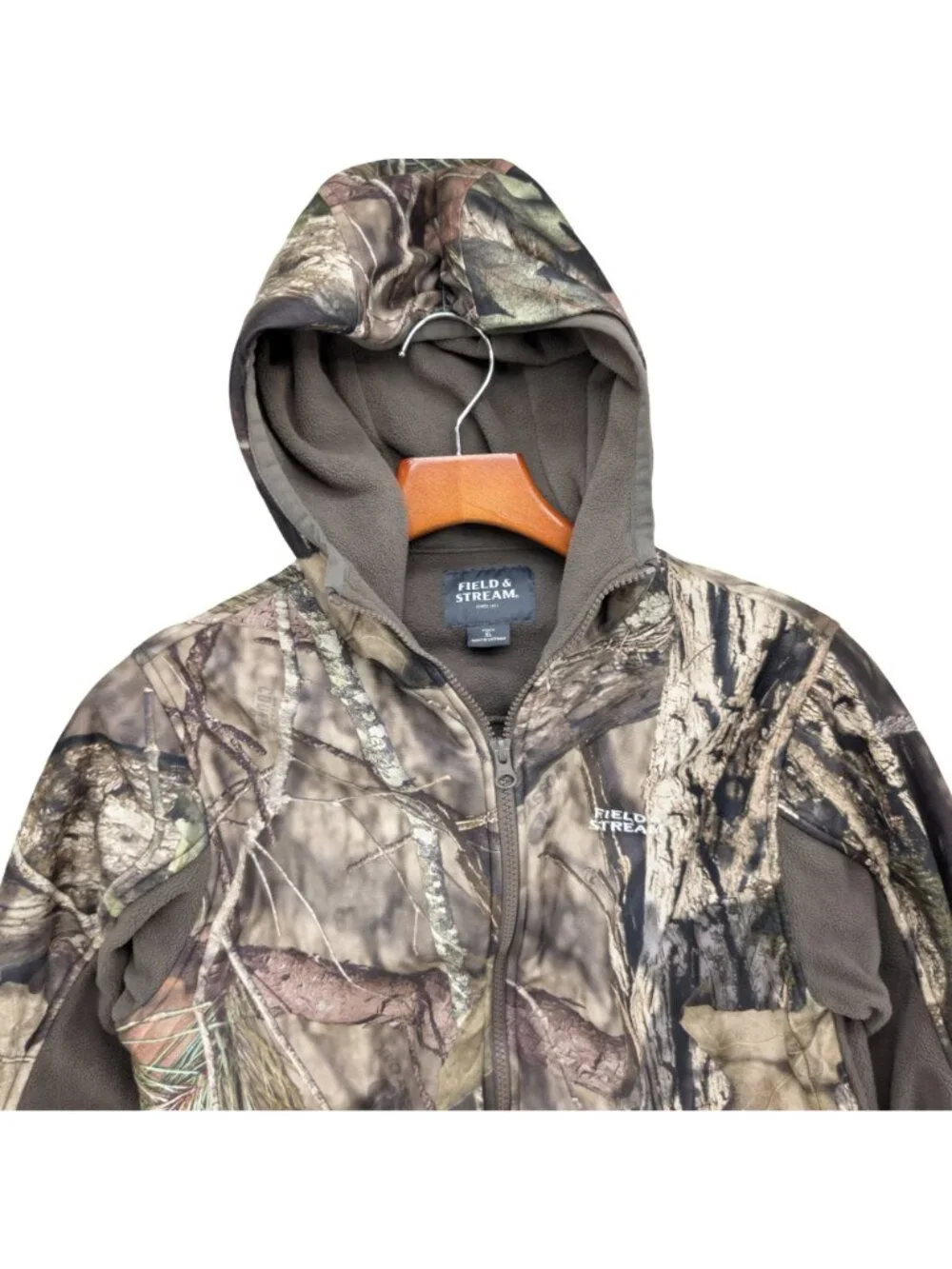 Field Stream Mossy Oak Jacket Boys Green Camo Full Zip Hooded Hunting Size XL